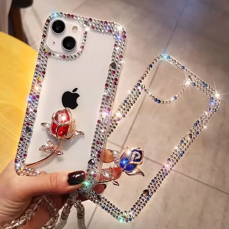 Hot Glitter Rose Bling Diamond Cases For Samsung GalaxyA30 A50 A70S A22 A32 5G A52 A71 4G A51 A72 A73 A53 A33 Rhinestone Cover