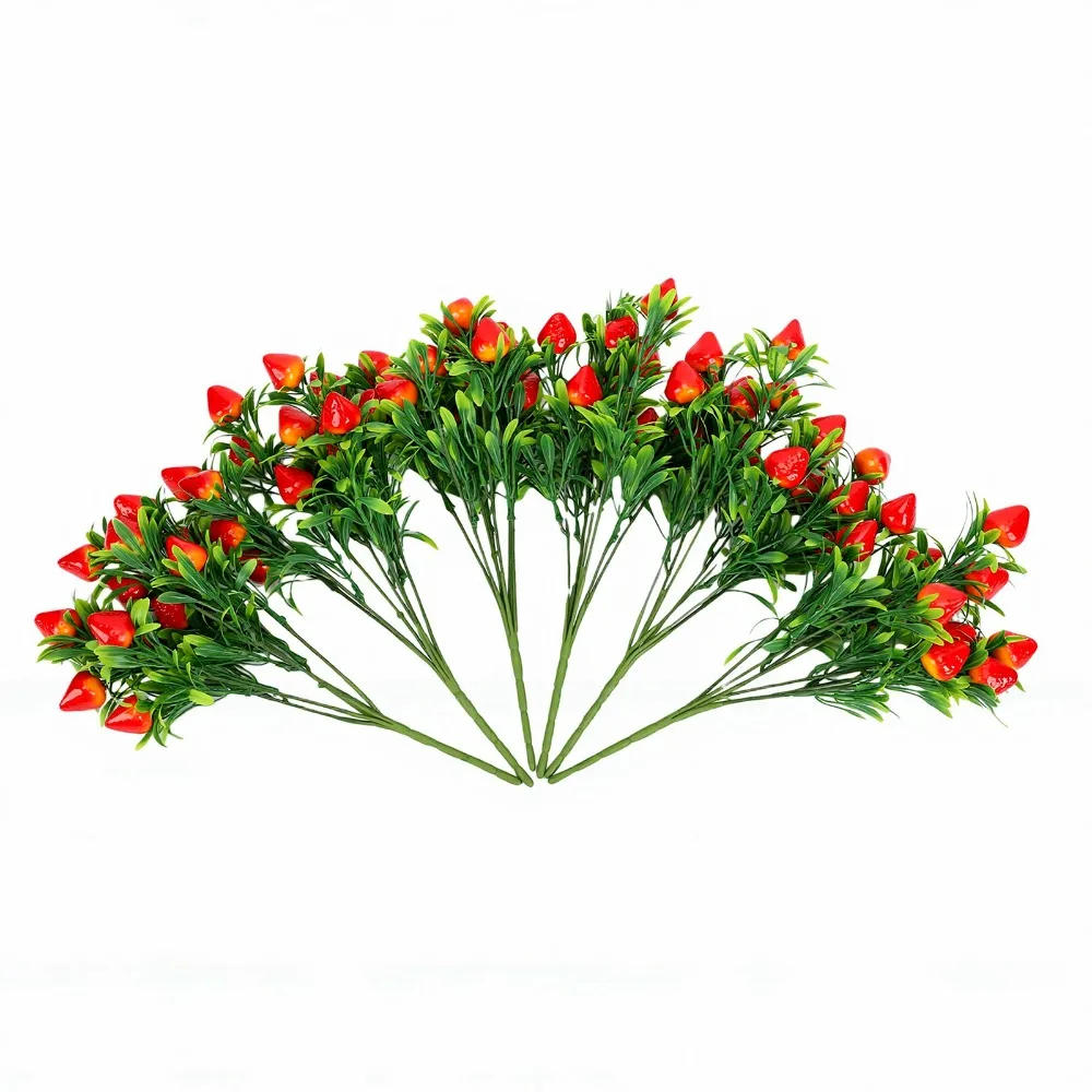 6 Pcs 12.6 Inch Artificial Strawberry Plant No Thorns Lifelike Design Faux Strawberry Stem Handcrafted Plastic Berry Floral Pick