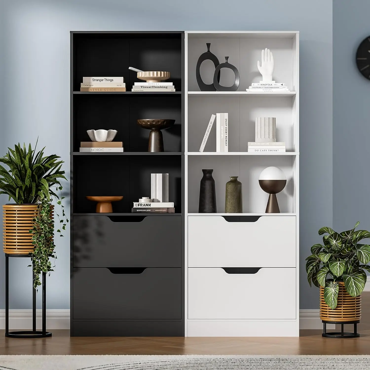 Bookcase With 2 Drawers, 63"" 3-Tier Bookshelf With Storage, 3 Shelf Bookcase With Adjustable Shelf, Modern Bookshelf, Open