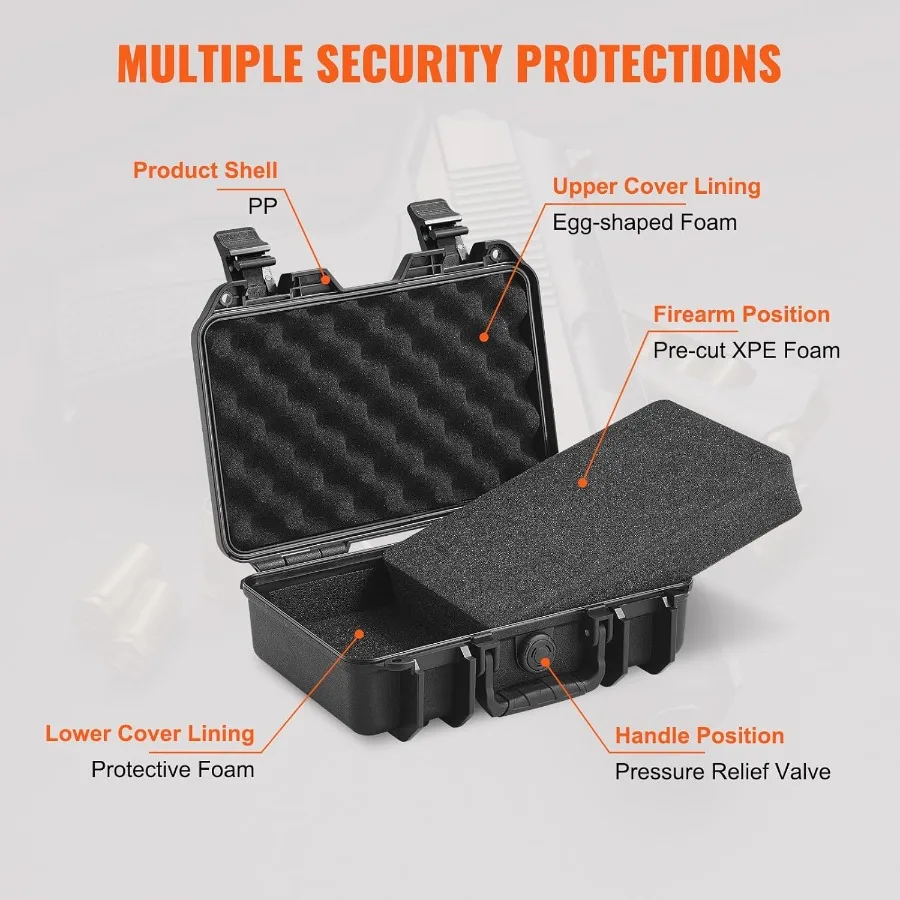 Estuches rígidos para pistola con espuma de PU precortada, resistente al agua, a prueba de polvo, para 1 pistola, 12,59 × 9,01 × 4,4 pulgadas, estuche para pistola con cerradura B