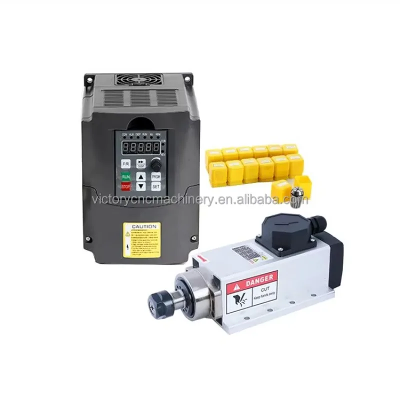 Square Air-cooled Spindle Motor CNC Router Spindle 2.2KW VFD Inverter