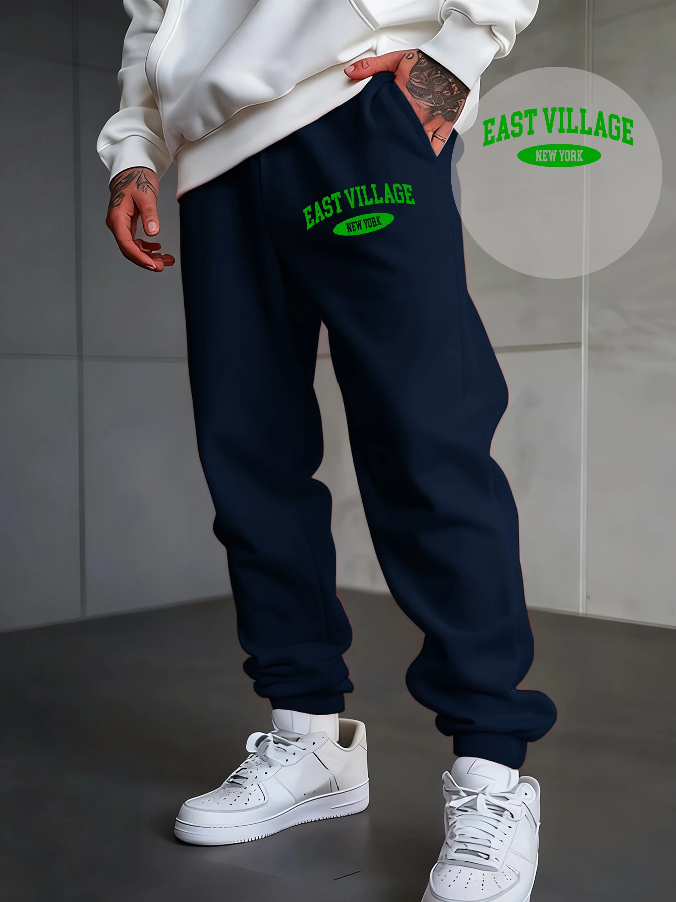 

East Village New York Creative Prints Sweatpants Drawstring Pocket Trousers Street Fleece Pant Comfortable Autumn Jogging Pants
