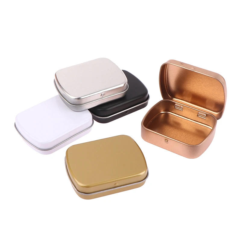 Mini Tin Box Metal Hinged Empty Tins With Lid Portable Rectangular Small Storage Container Candy Pill Case For Pill Organizer