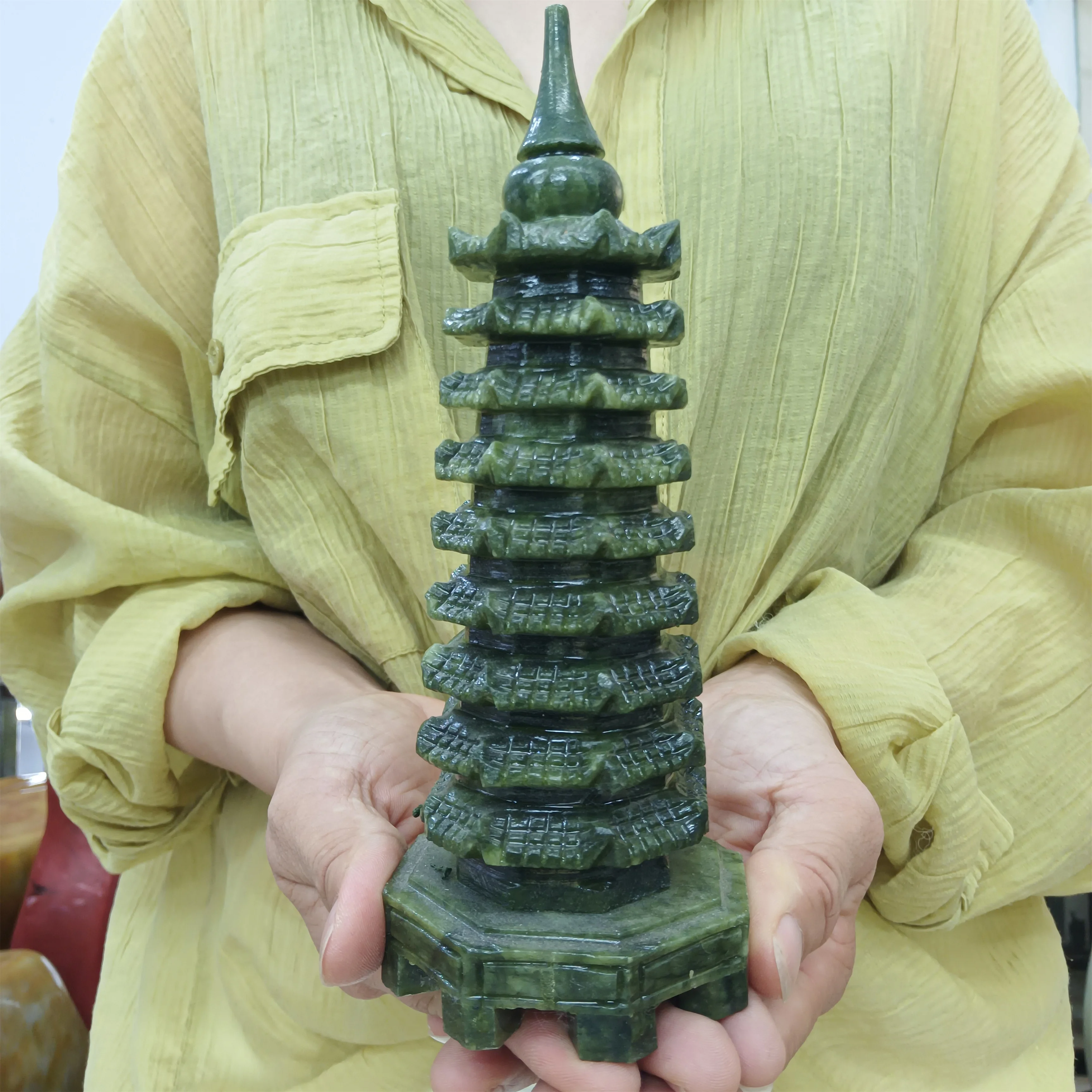 

Natural Hsiuyen Jade Ore Hand-Carved Wenchang Tower Crystal Energy Home Office Decoration Gifts Mineral Degaussing Ornaments