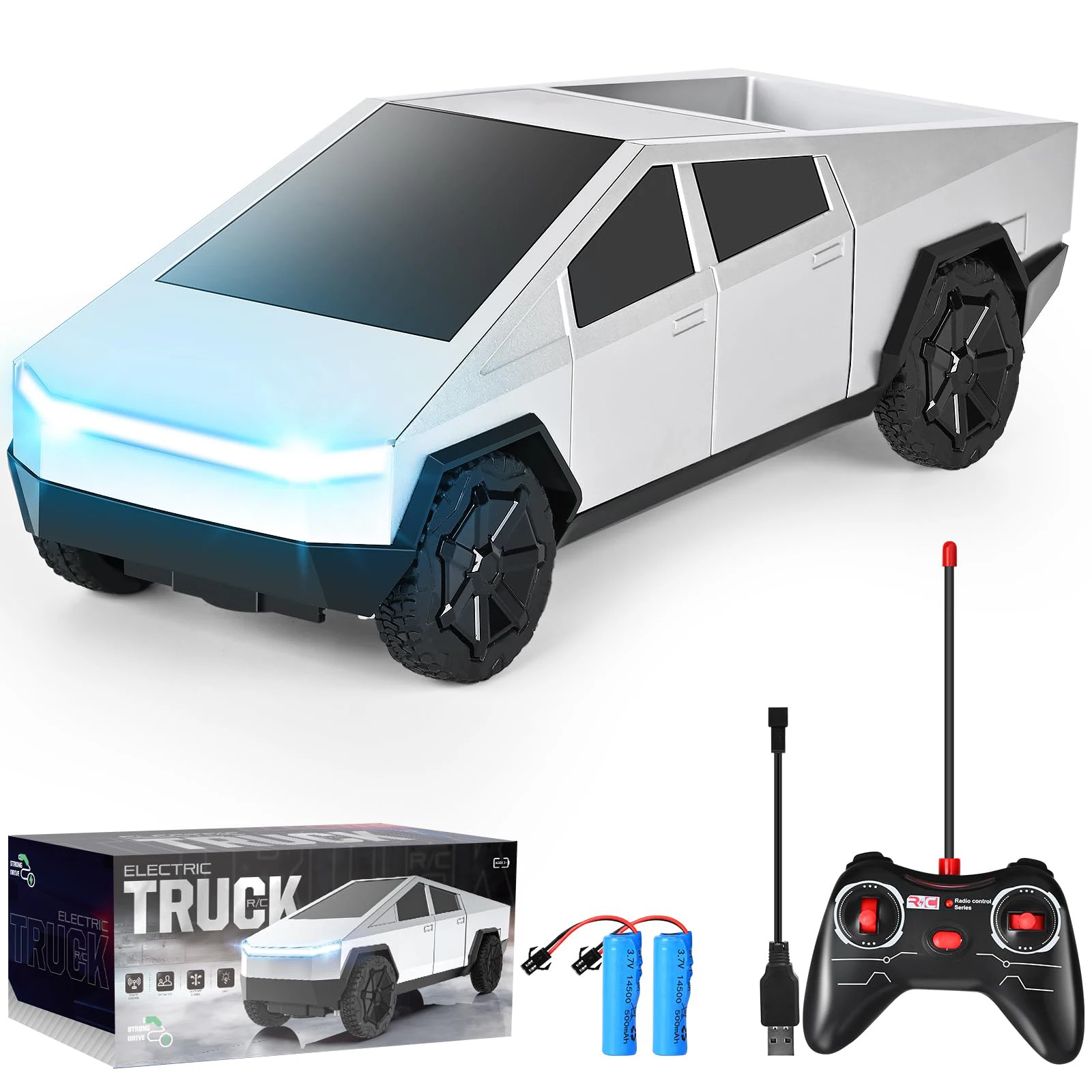 

1:24 RC Cybertruck Pickup 4WD Внедорожный автомобиль с дистанционным управлением, высокоскоростной двухмоторный грузовик 27 МГц со светодиодной подсветкой, подарок для мальчиков и детей