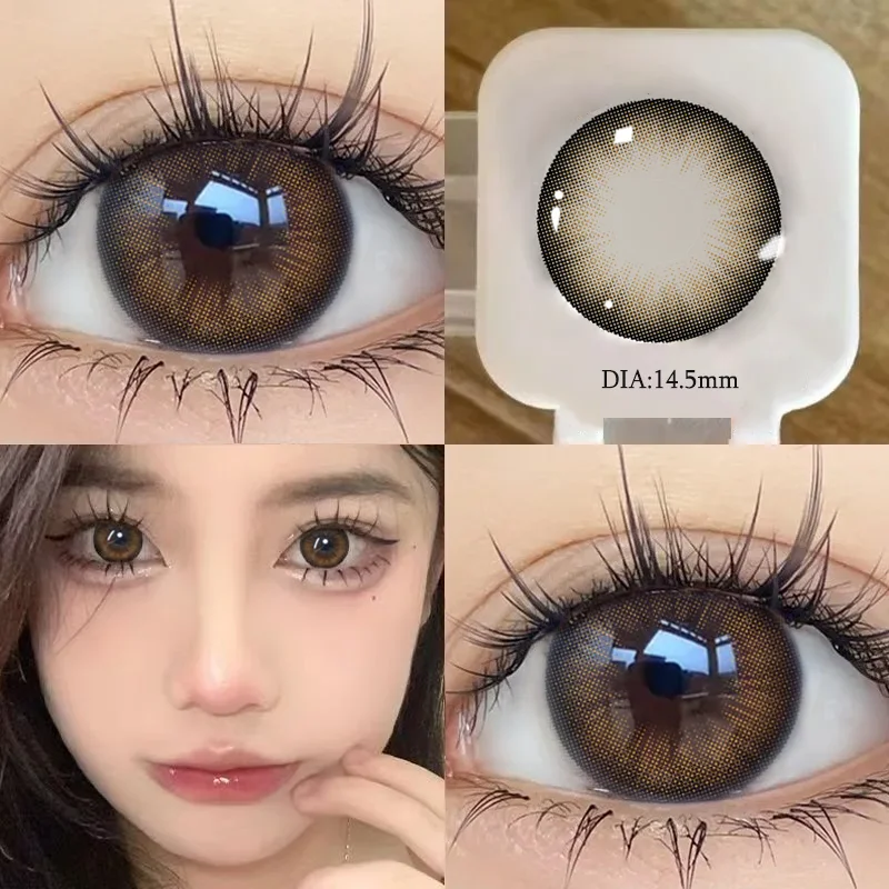 KSSEYE 2PCS Natural Colored Eye Lenses Large Beauty Pupil Korean Brown Circle Lenses with Myopia Graduation Yearly Use Cosmetics