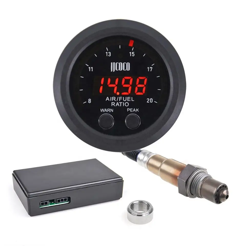 Universal 12V 52MM Air Fuel Ratio Gauge Ultra-Thin Round S-Serie LED Digital Display with Wideband O2 Oxygen Sensor