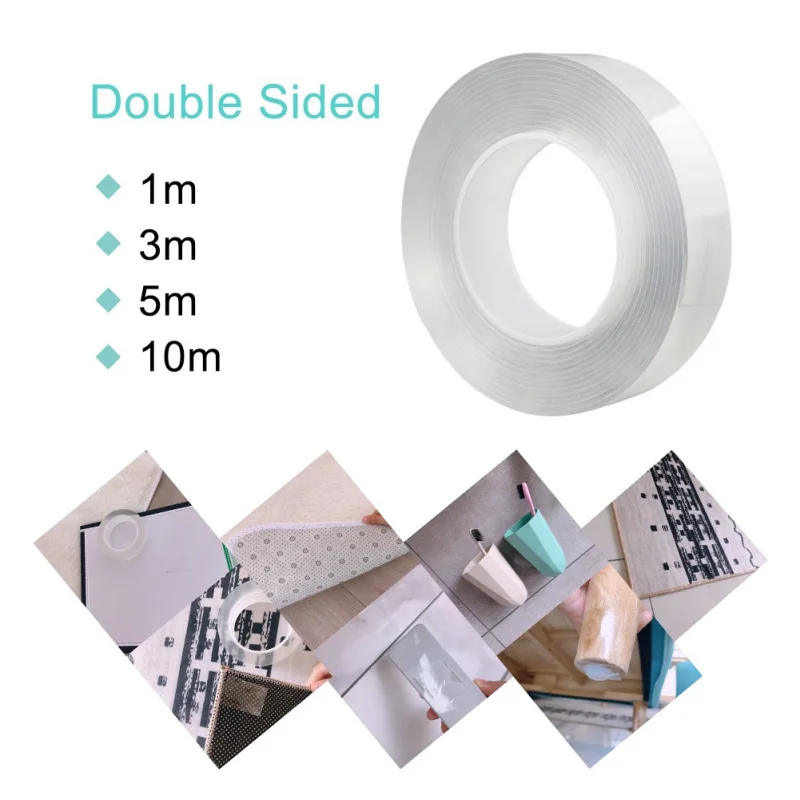 3*10M Clear Nano Tape Traceless Washable Adhesive Gel Pads Double-Sided Non-Slip Removable Sticky Strips Reusable Tape Roll