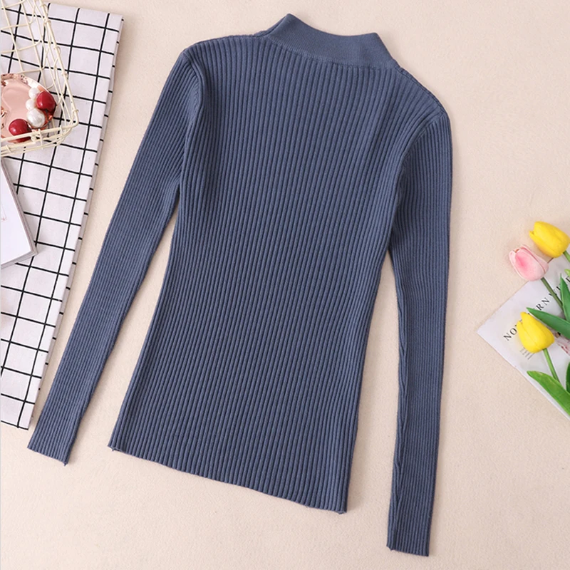 Turtleneck Thick Warm Women Autumn Winter Pullover Sweater High Elasticity Knitted Soft Jumper Long Sleeves Sweater Femme Top