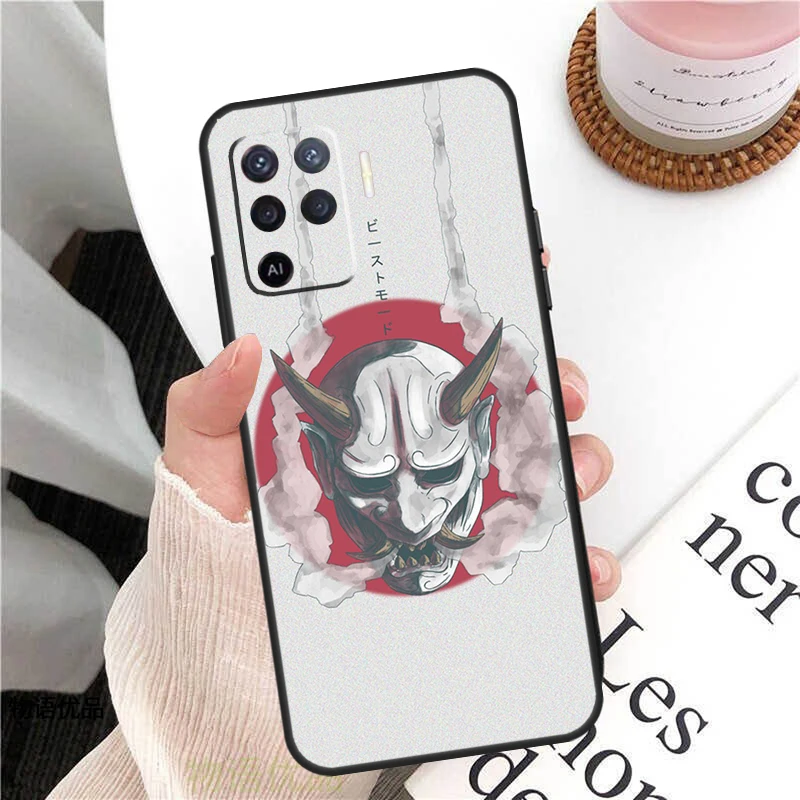 Oni Hannya Demon Mask Case For OPPO Find X3 X5 Pro A52 A72 A54 A74 A94 A5 A9 A31 A53 A15 A83 A91 A93 Full Cover