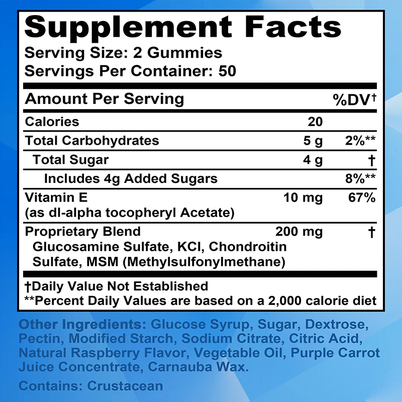 Glucosamine Chondroitin Gummies - Antioxidant, Protect Cartilage, Strength Bones and Joints, Improves Mobility and Flexibility