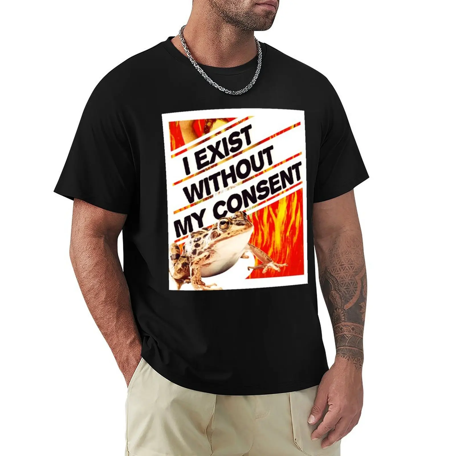 Camiseta con meme de rana y sapo existencial, con estampado de algodón suave, con la frase 'Existo sin mi consentimiento'