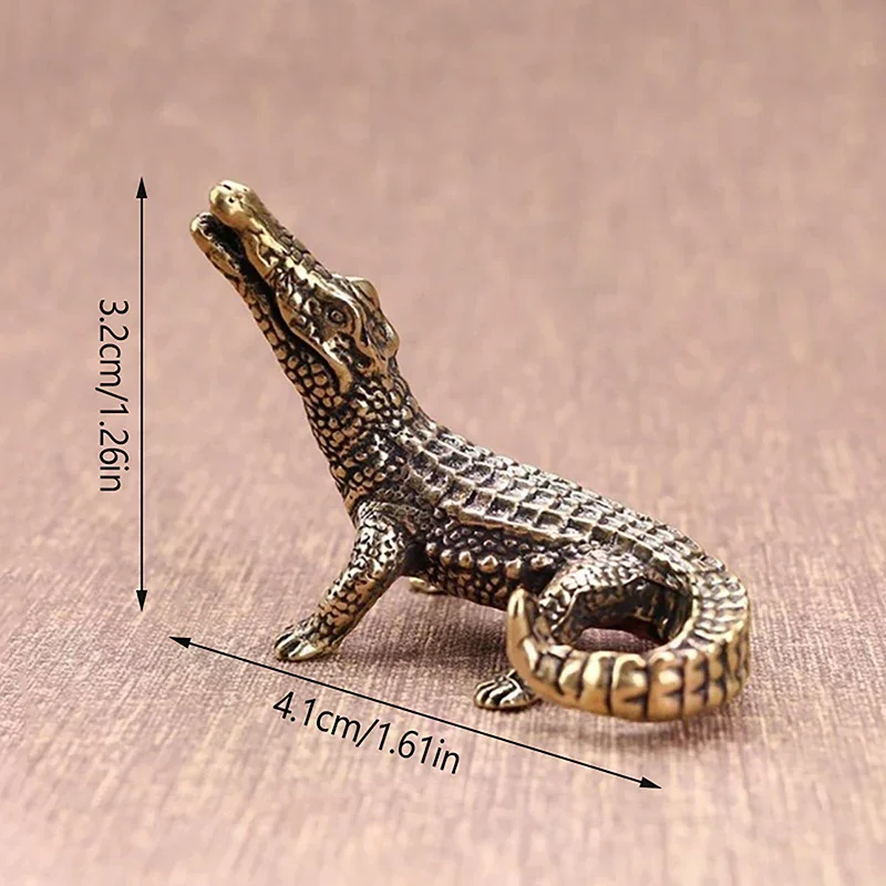Bronze Crocodile Miniature Figurines Vintage Brass Mini Alligator Statue Desk Ornaments Home Feng Shui Decor Crafts Antique - view 4