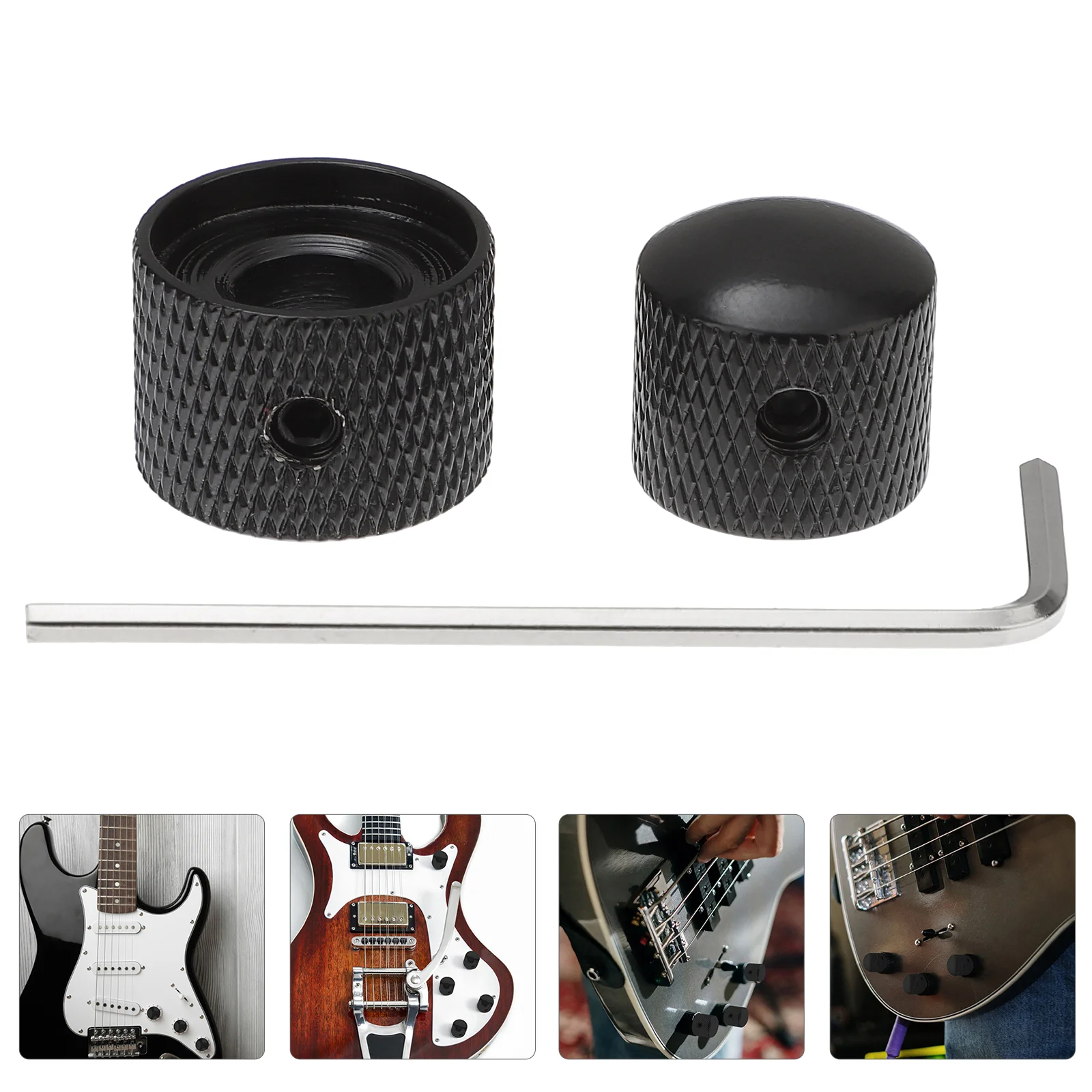 

Dual Concentric Volume Tone Blend Control Control Knobs Domed Knobs with Key for Electric Guitar Bass (Black)