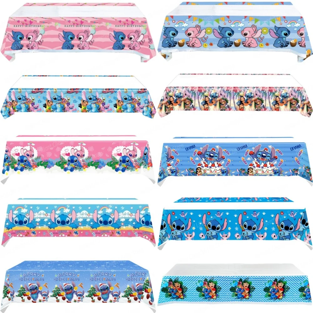 Disney Stitch Party Tablecloth Kids Birthday Supplies Blue Stitch Pink Angel Decorations Table Cover for Boys Girls Baby Shower