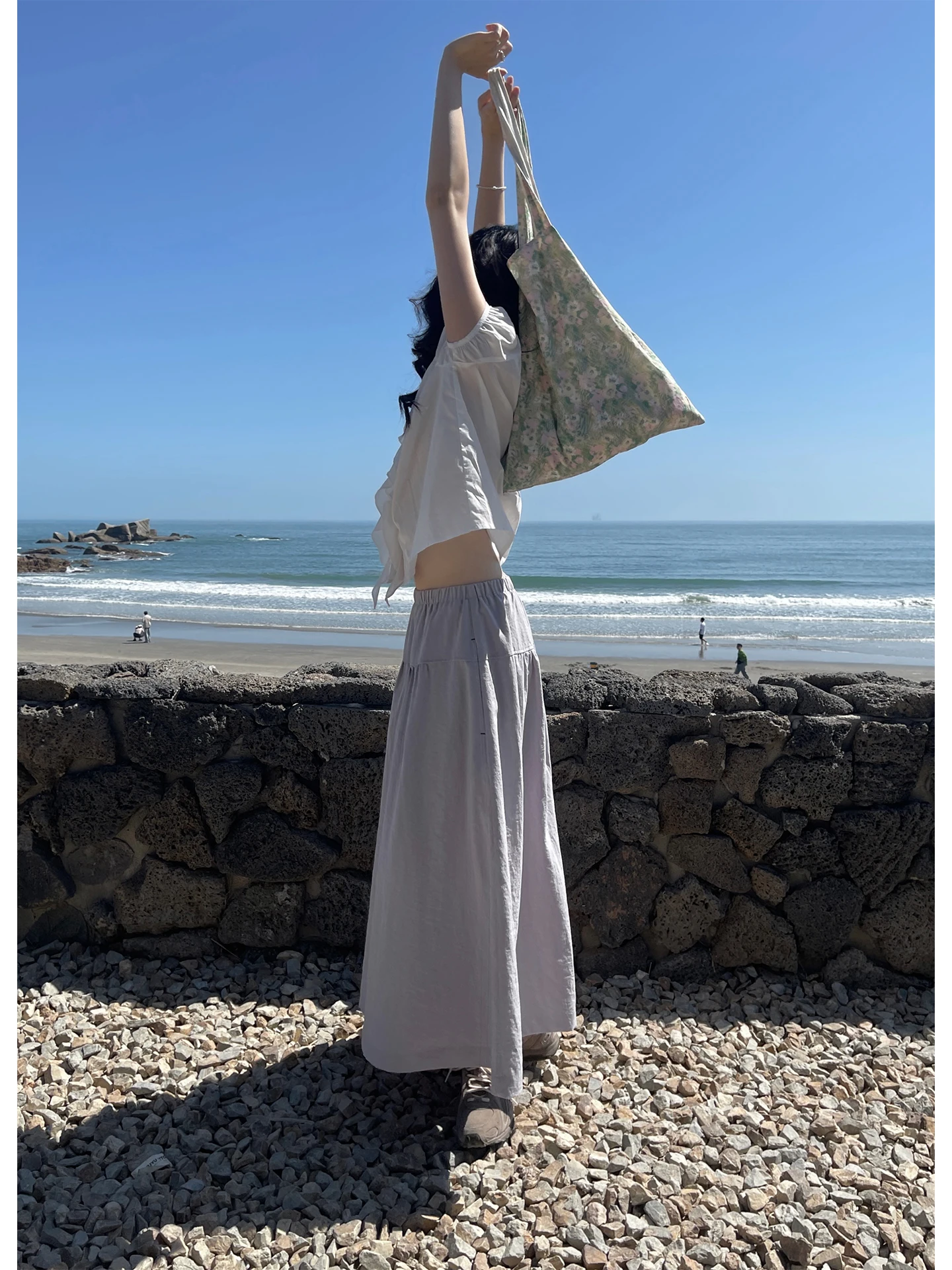 

Юбка миди JMWOMEN Lav Purple с высокой талией, А-силуэт, женская, весна 2026, свободный крой, на резинке, для любого типа фигуры