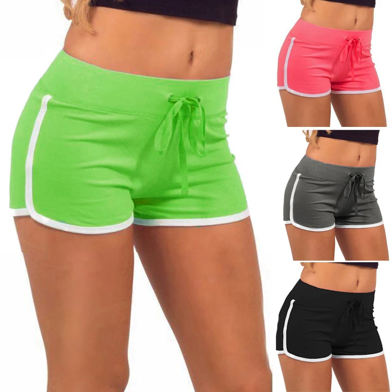Women Summer Sports Shorts Elastic Candy Color Anti Emptied Skinny Shorts Casual Lady Elastic Waist Beach Short Pants