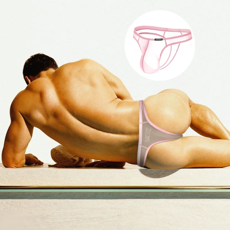 ADANNU 3 PCS Men's Sexy Low-Rise Transparent Underwear Bulge Pouch Solid Breathable Briefs Thongs