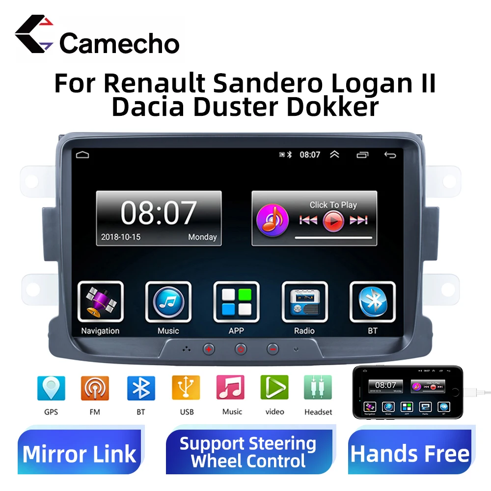 Camecho 2din Android 8.1Car Radio Multimedia Player 9''GPS Autoradio Auto Store For Renault Sandero Logan II Dacia Duster Dokker