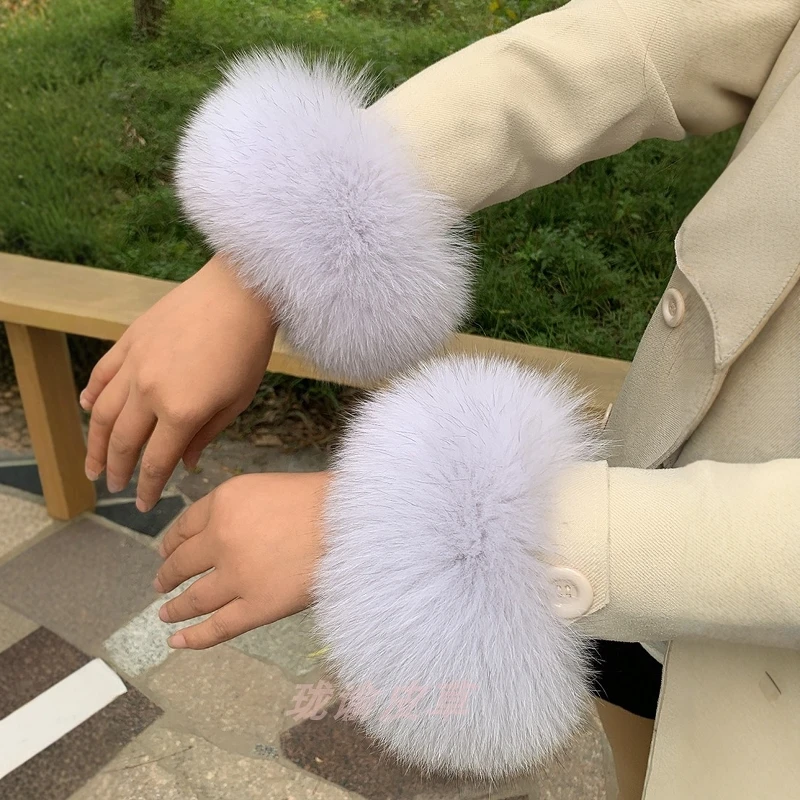 100% Genuine Natural Real Fox Fur Cuffs Women Coat Sleeve Wrist Arm Warmers Winter Warm Oversleeve Decorate Wristband Fox Gloves