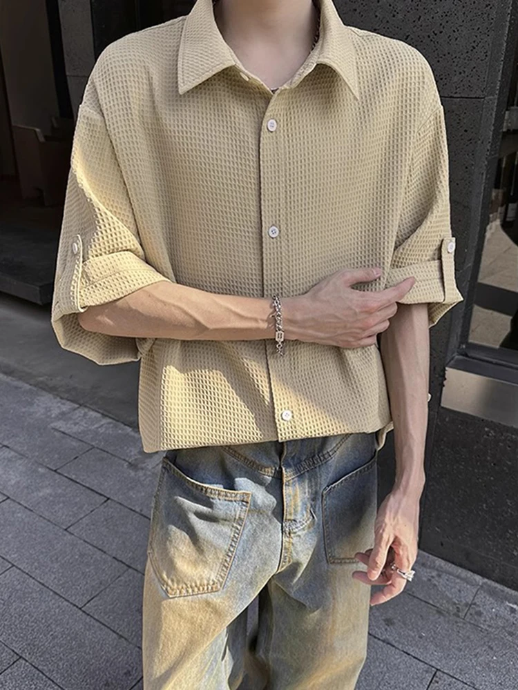 

Хаки ort Sve irt Мужская летняя уличная рубашка Casual Cheered irt Свободная посадка Молодежный тренд Лето 2025 г.