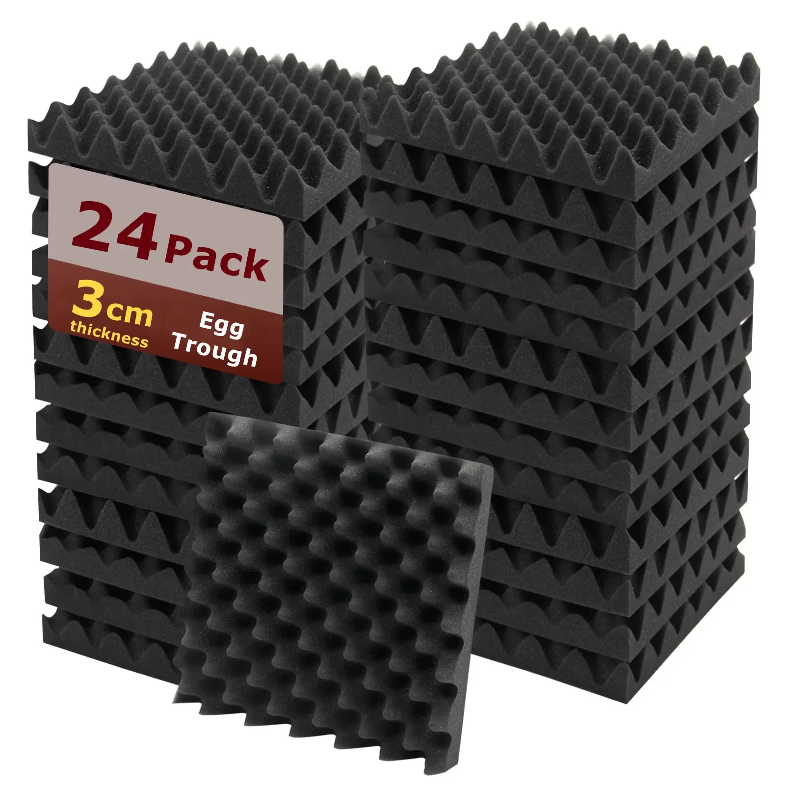24Pcs 30x30x3cm Egg Trough Soundproof Foam Acoustic Panels Sound Absorption Noise Insulation To Absorb Noise Eliminate Echoes