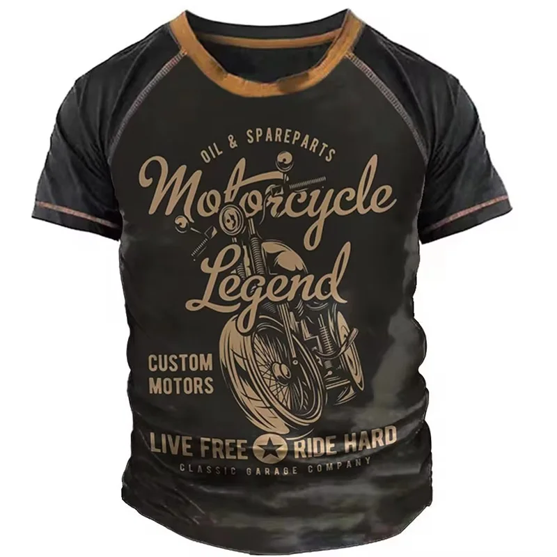 Motorcycle Sports Men's T-Shirts Summer Fashion 3D Print Short Sleeve Vintage T Shirt For Men Ride Biker Punk O Neck Loose Top