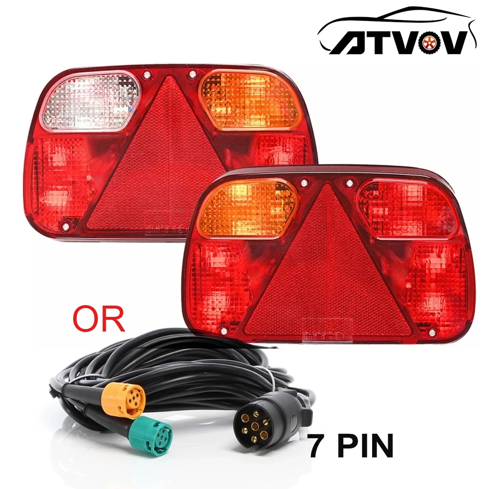 

ATVOV 1 комплект, 12 В, задний фонарь для автомобиля, грузовика, задний стоп-сигнал, противотуманный фонарь, жгут проводов сигнальной лампы, кабель 5,5 м, 7-контактный прицеп, караван, грузовик