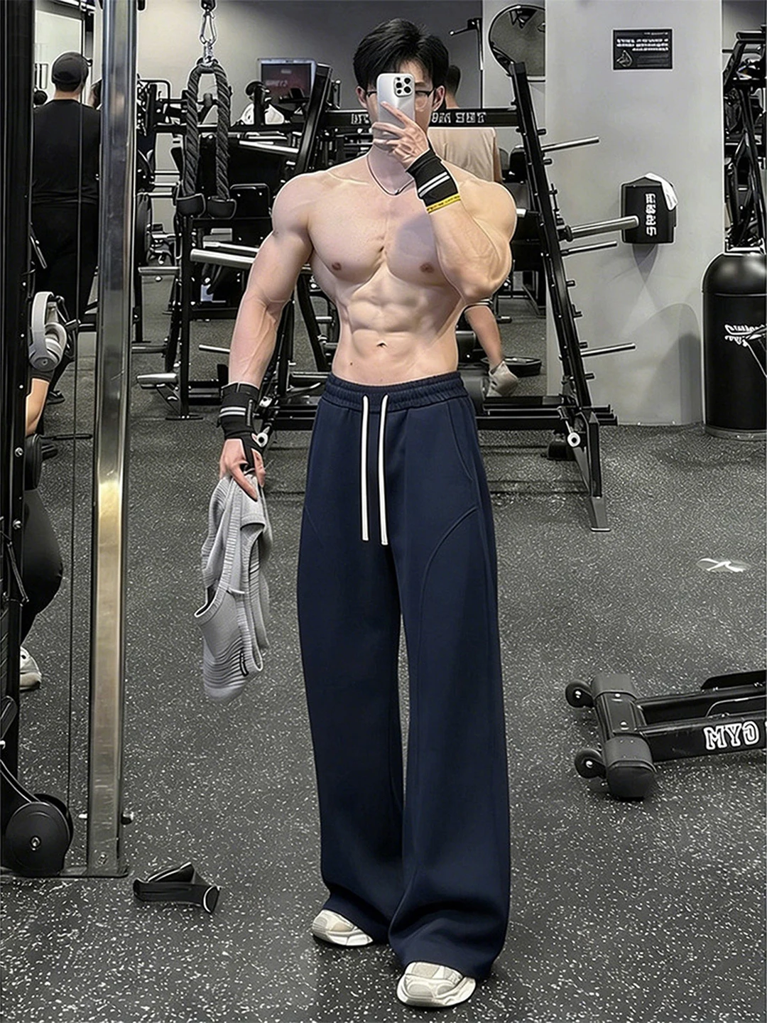 

American Sle Fitn Sports Sweatpants Men's Drapey Knife Fce Lined Oblique Cut Flared Pants Casual Straight Leg