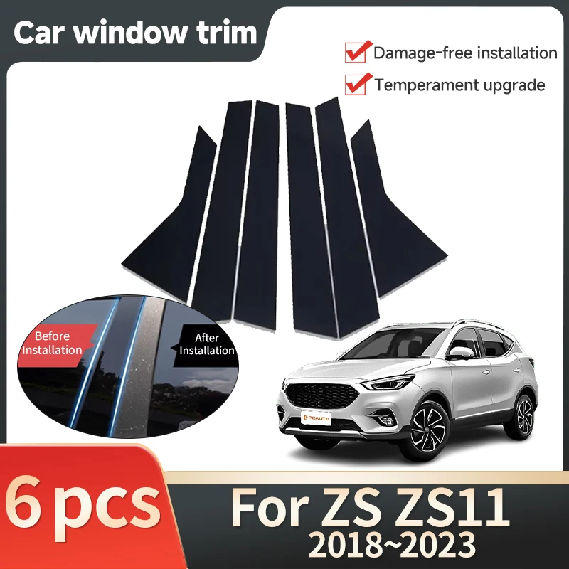 

Car Window Trim Cover for MG ZS ZS11 ZX ZST VS EV 2018~2024 6pcs Bright Black Door Stickers Bright Black Decal Accessories Tools