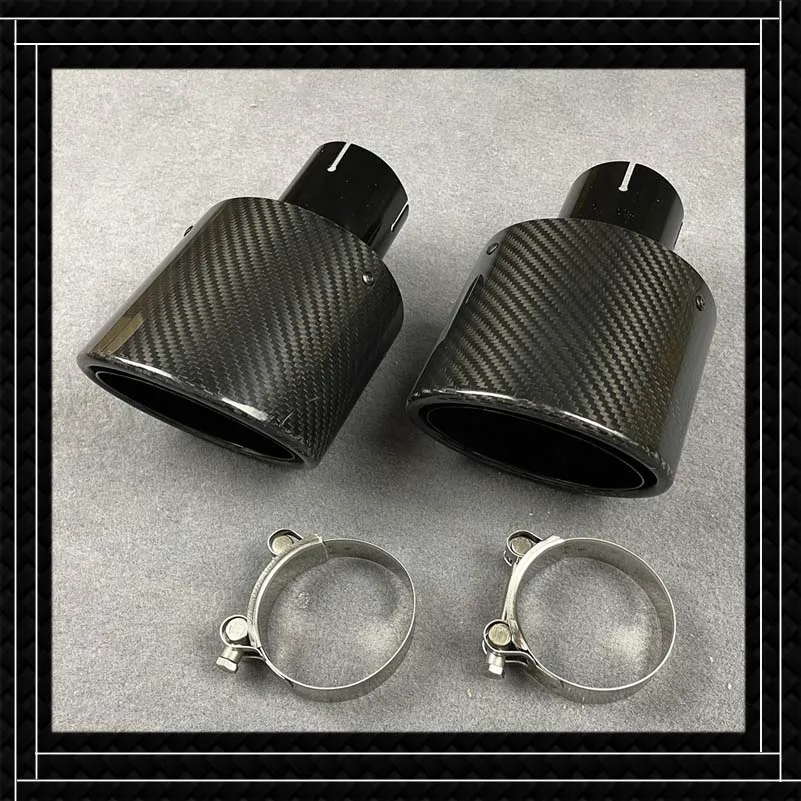 

2 PCS Carbon Fiber For Akrapovic Exhaust Pipe Full Black Muffler Tip Stainless Steel Car Universal Accessories Tailpipe Nozzles