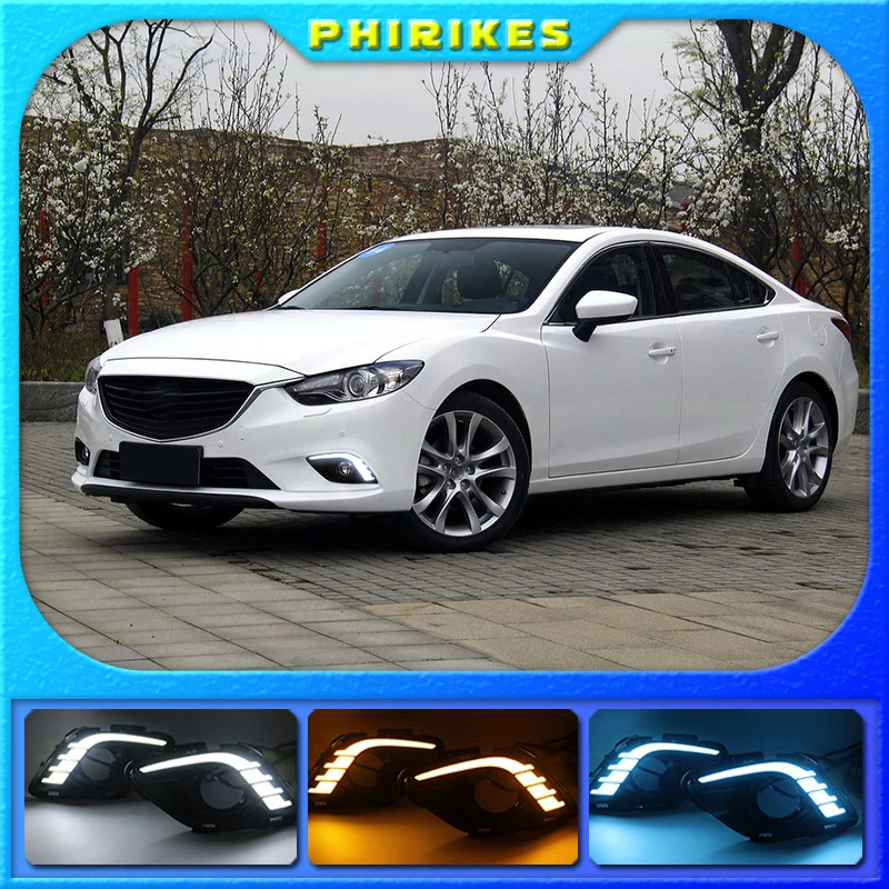 

Turning Signal & Dimming style relay 12V LED car DRL daytime running lights with fog lamp hole for Mazda 6 Atenza 2013 2014 2015