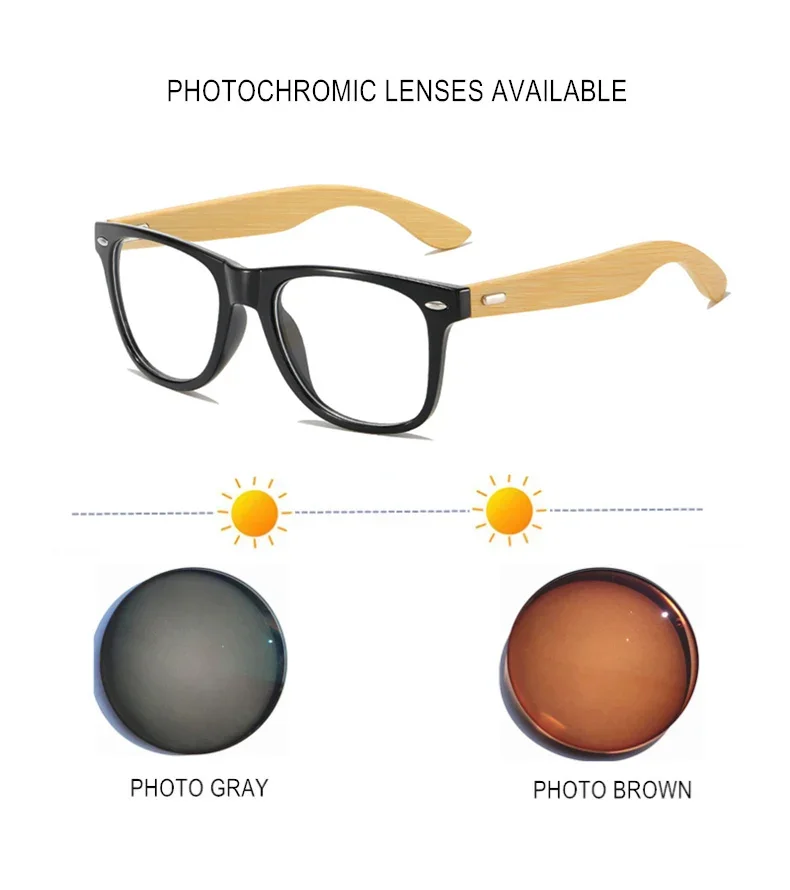 Benutzerdefinierte Myopie-Brille mit Rezept -0,5 bis -8,0 Damen Herren Mode-Bambus-Brillenbrille Blaulichtblockierende oder photochrome Gläser F604 – Detail 4