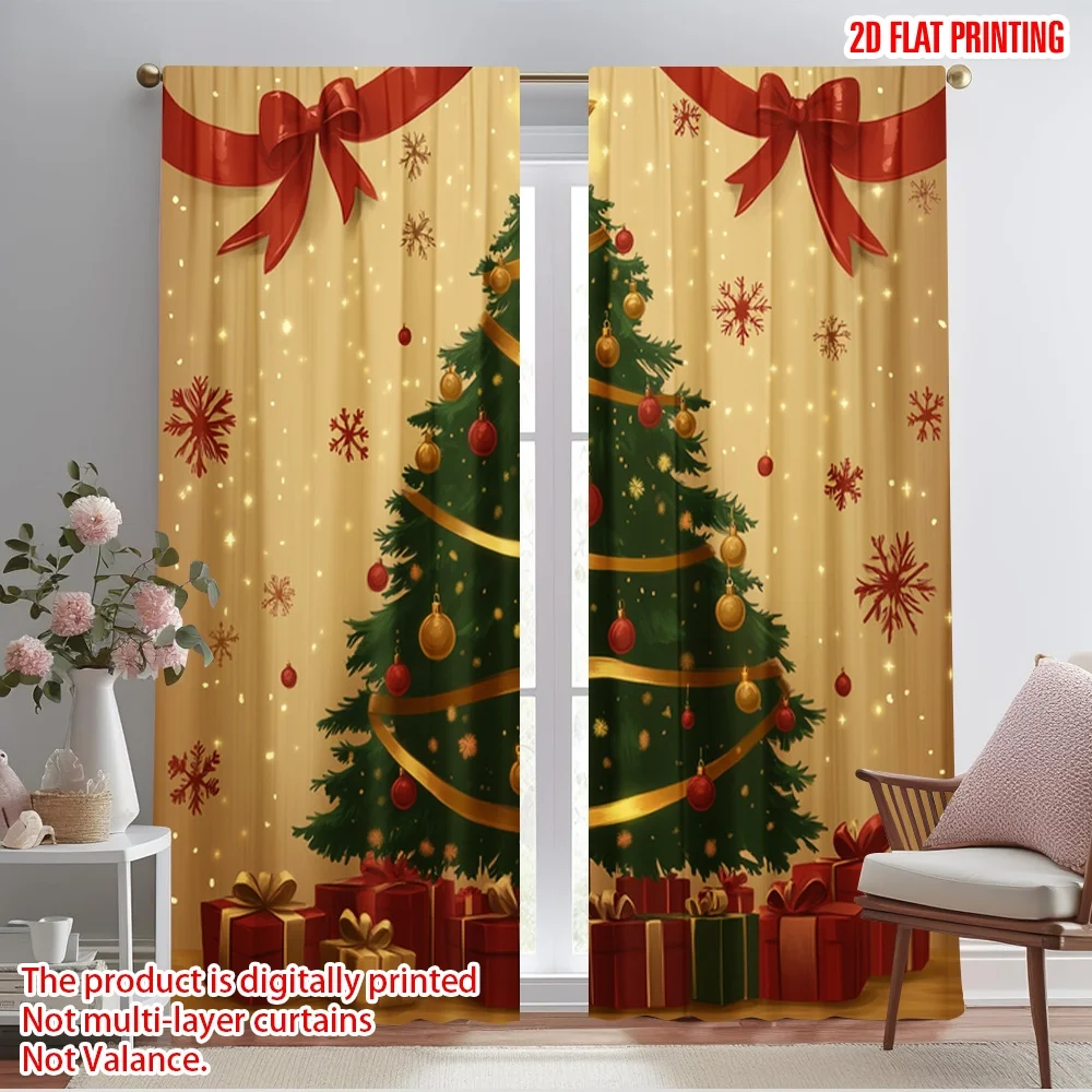 2pcs,2D plane printing Curtains Roller Blinds Christmas Tree Gifts Snowflakes (3) Polyester Woven (without rod) Home Decor Ldeal