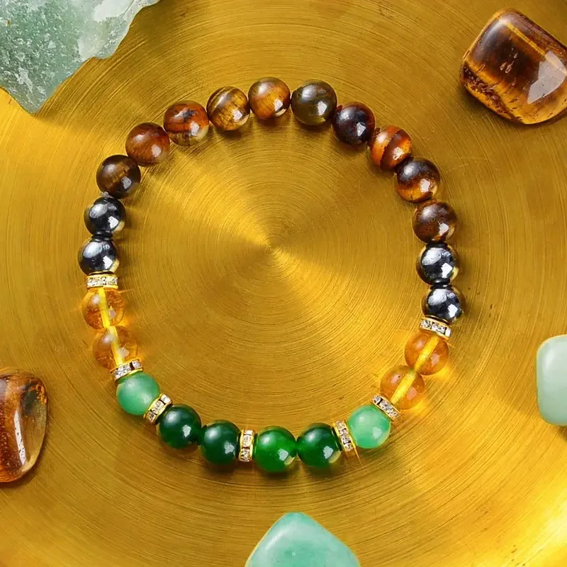 Chakra Balancing Bracelet - Tiger Eye, Green Aventurine & Citrine Healing Stones for Wealth & Positivity