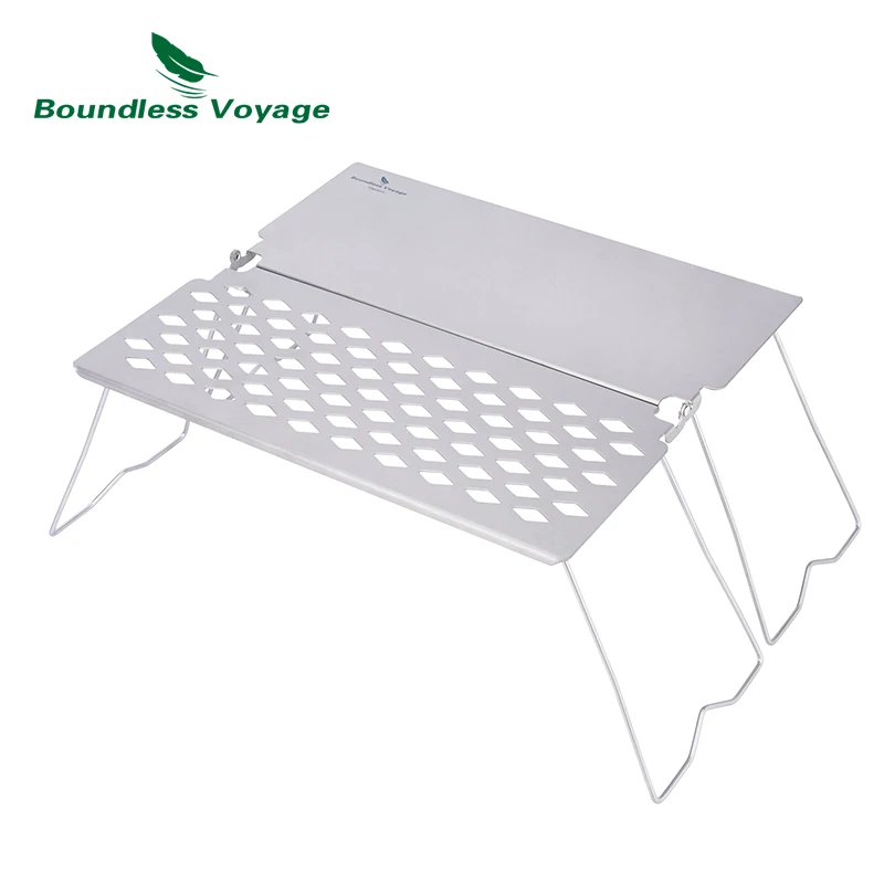 

Boundless Voyage Titanium Outdoor Steak BBQ Charcoal Grill Net with Folding Handle Mini Camping Table with Legs for 1 Person