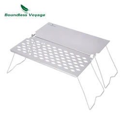 Boundless Voyage Titanium Outdoor Steak BBQ Charcoal Grill Net with Folding Handle Mini Camping Table with Legs for 1 Person