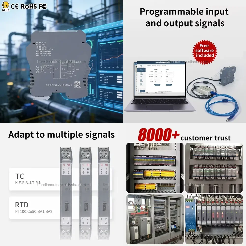 4-20mA Thermal Resistance Temperature signal Isolator Pt100 Temperature Transmitter DC24v Temperature signal Acquisition