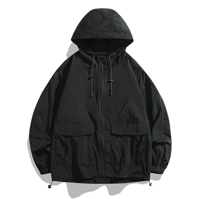 Loose Fit Hooded Jacket Modern Minimalist with Summer Lightweight Jacket Pocket 3D Pocket Patch Decoration Summer for Men