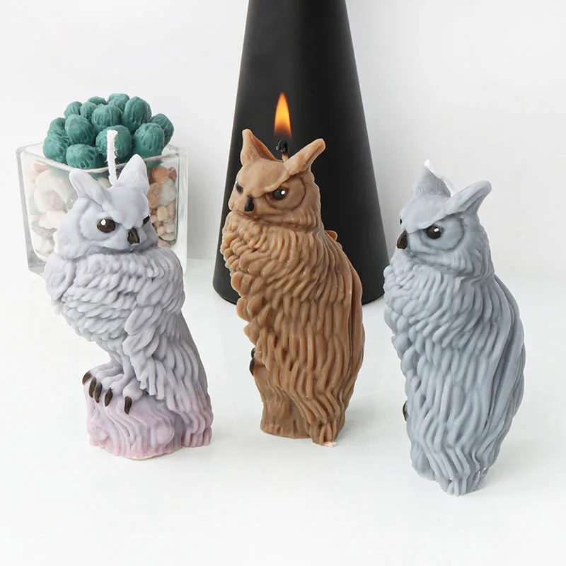 Owl Standing Stake Silicone Candle Mold DIY Twist Head Cute Owl Scented Candle Making Plaster Soap Resin Mould Desktop Ornament