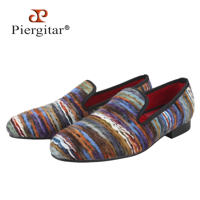 Piergitar 2025 New Colorful Striped Cotton Cloth Men Slip-On Loafers Stylish New Chinese Ethnic Style Smoking Slippers Plus Size