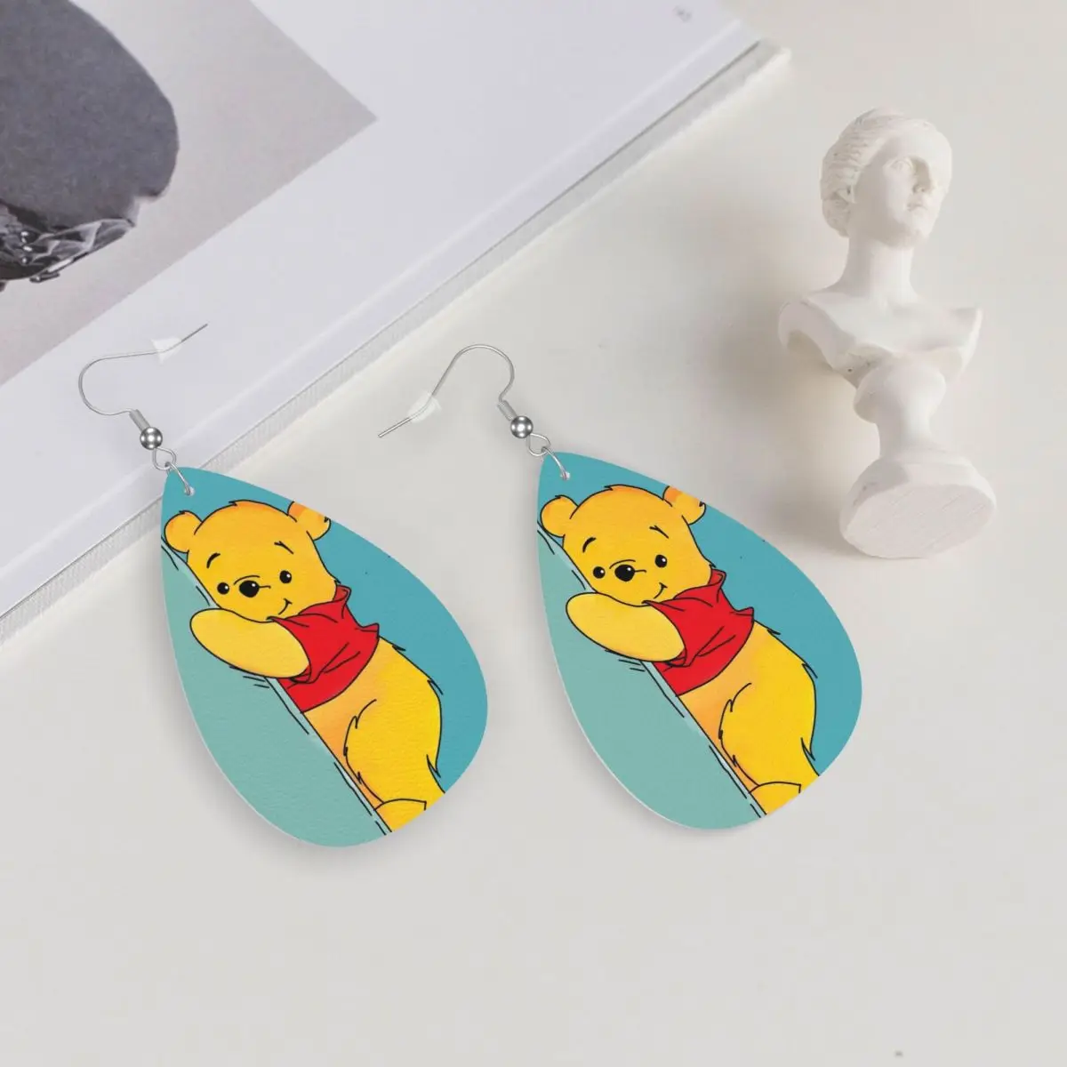 Custom Drop Dangle Earrings Winnie The Pooh Leather Teardrop Earrings PVC Leather for Gifts Dainty Jewelry view 5