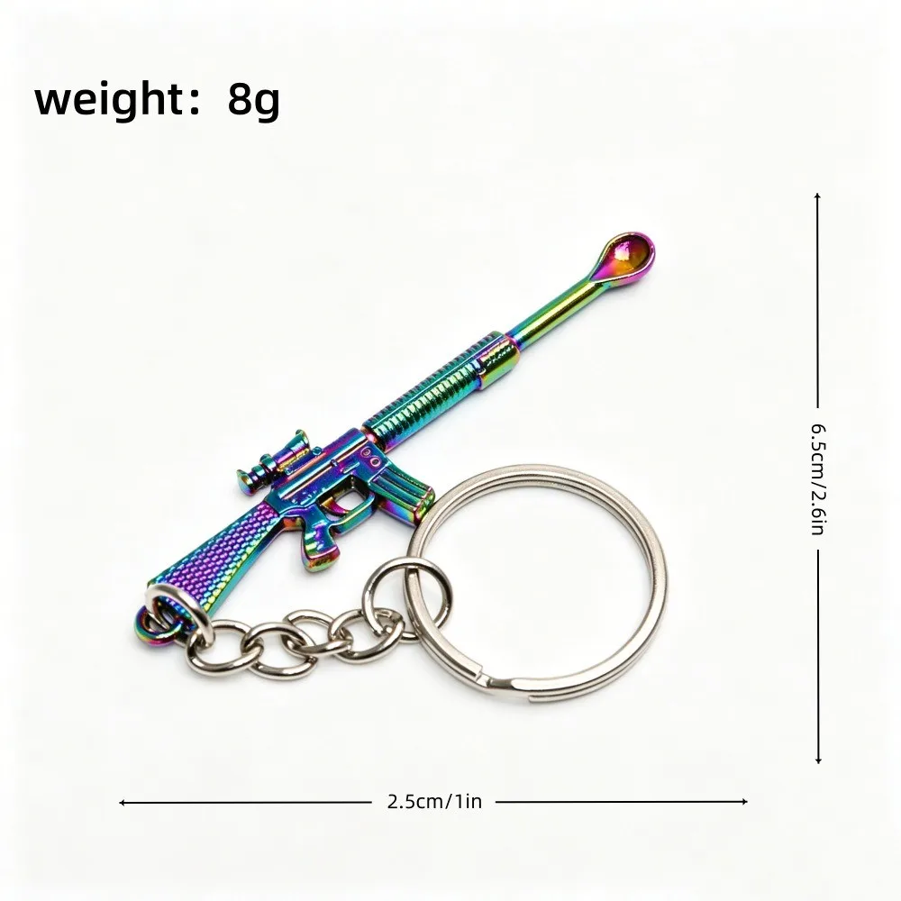 Gun Shaped Zinc Alloy Mini Oil Spoon Portable Small Shovel With Chain Smoking Accessory Kitchen Gadget Holiday Gift view 2