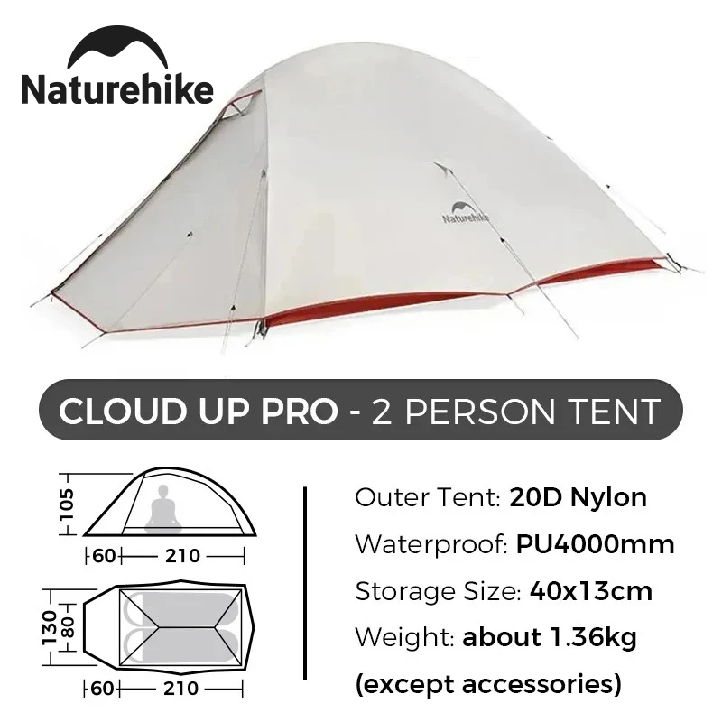 Naturehike Cloud Up Pro Campingzelt für 2 Personen, 20D Nylon, ultraleicht, tragbar, wasserdicht, für Outdoor, Bergsteigen, Radfahren
