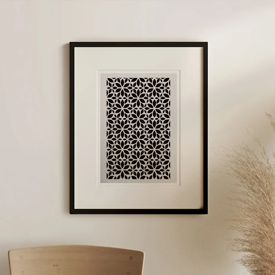 꽃무늬 기하학적 PET 스텐실 - 벽, 가구 및 직물용 재사용 가능한 꽃 패턴