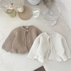 Newborn Baby Girl Boy Cotton Waffle Cardigan Toddler Child Long Sleeve Coat Solid Ruffle Jacket Spring Autumn Baby Clothes 9M-2Y