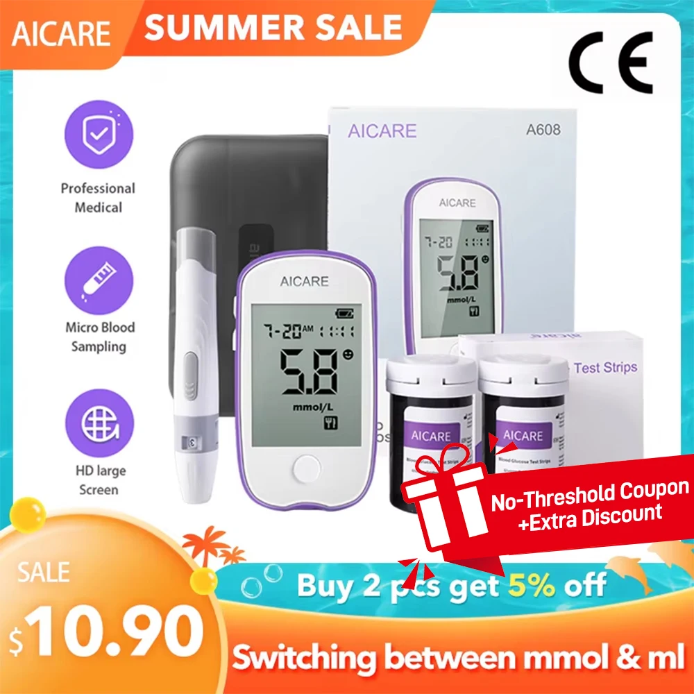 AICARE Blood Glucose Meter Glucometer Diabetes 50/100 Test Strips Lancets Blood Sugar Meter Monitor Medical Devices Tester
