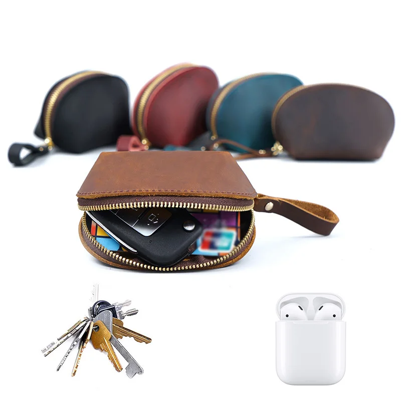 Vintage Genuine Leather Coin Purse, Lightweight And Portable Change Pouch For Women, Zipper Mini Leather Wallet