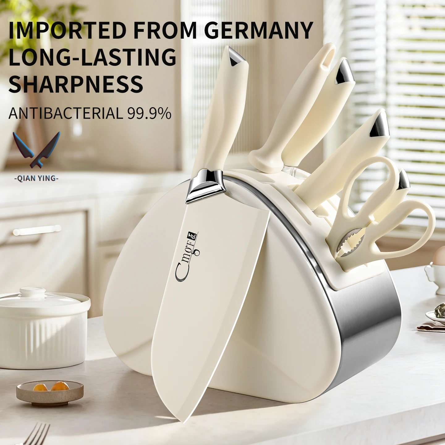 7-Piece Knife Set Kitchen Knife with Block Ceramic-Coated Blades with Stylish Anti-slip handle for Chef cooking knives