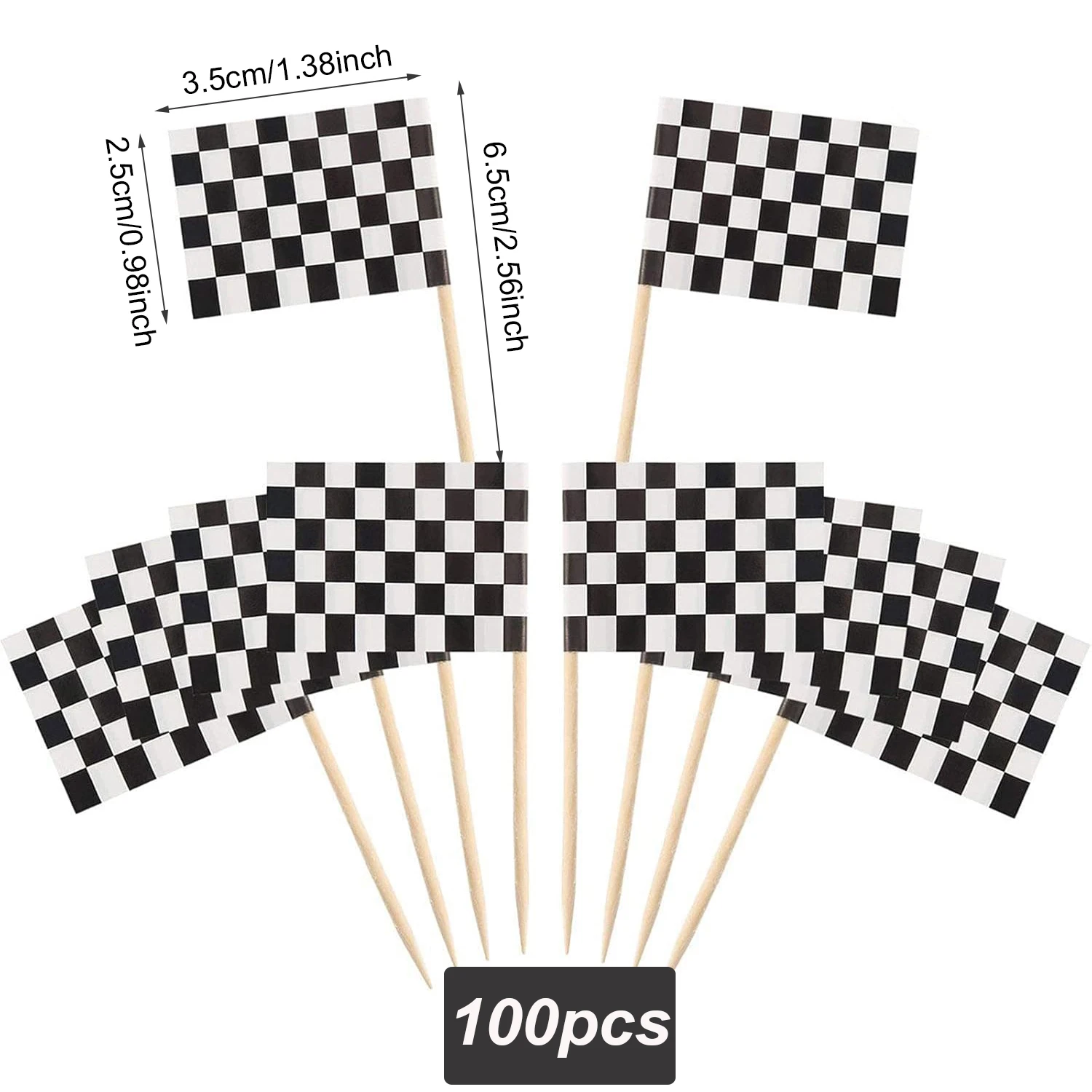 100/50/20 Stück karierte Rennflaggen-Zahnpickel Cupcake-Topper für Rennwagen-Party Zahnpickel-Flaggen Renn-Geburtstagskuchendekorationen – Detail 2